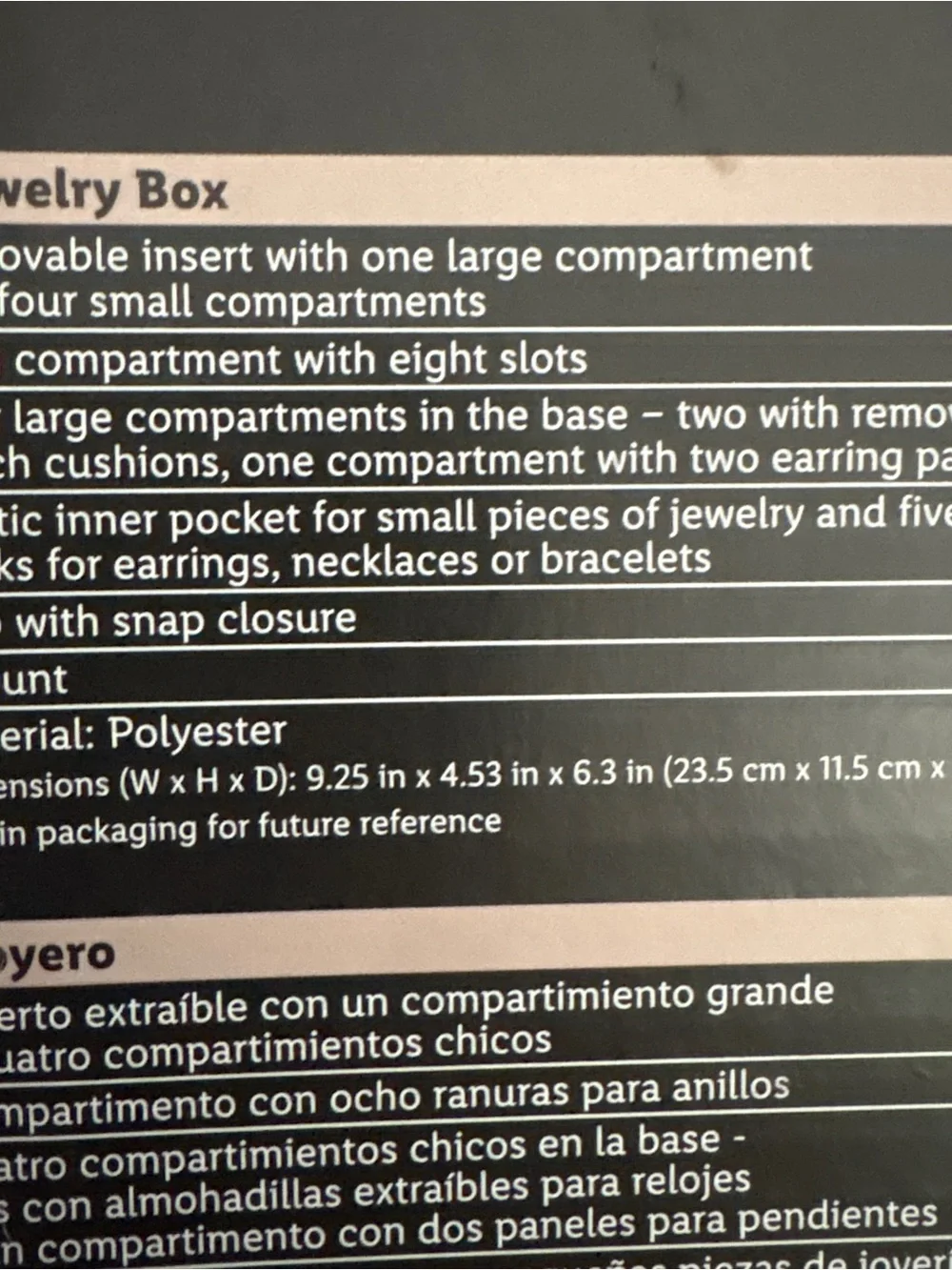 Jewelry Organizer Storage Box in Black and Cream